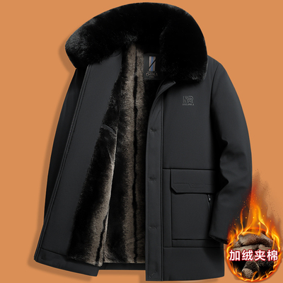 爸爸冬装外套2024新款中年加绒加厚款羽绒棉袄子中老年人棉衣服男