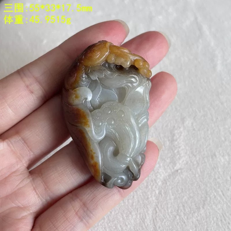 黄沁皮白玉籽料连年有余挂件/鱼莲花/ 有原皮 朕®开仓新疆和田玉