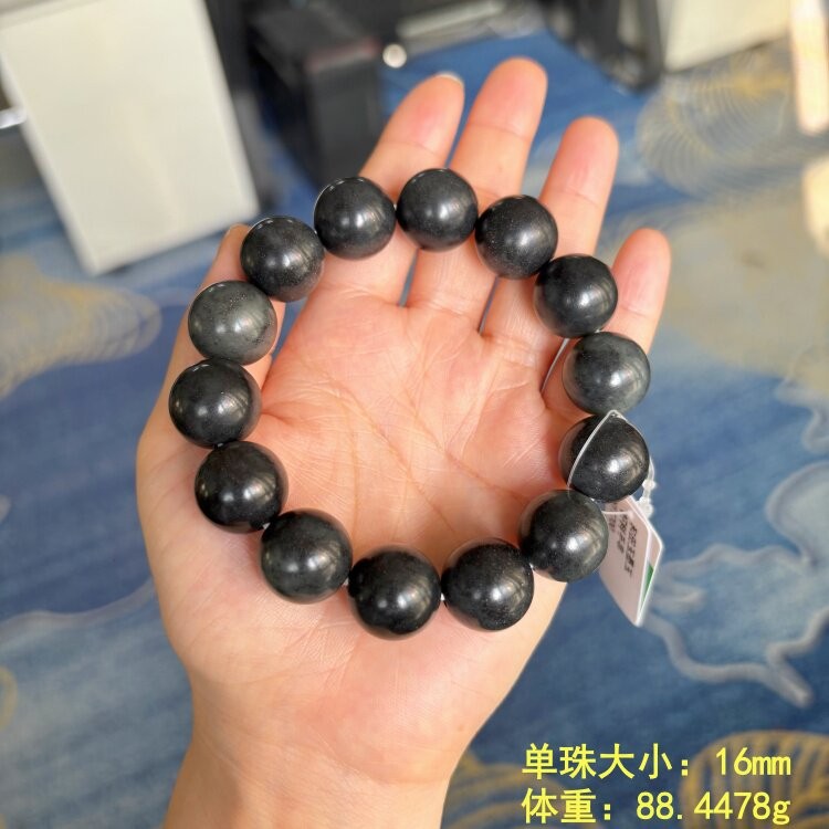 16毫米墨玉籽料圆珠手串无原皮