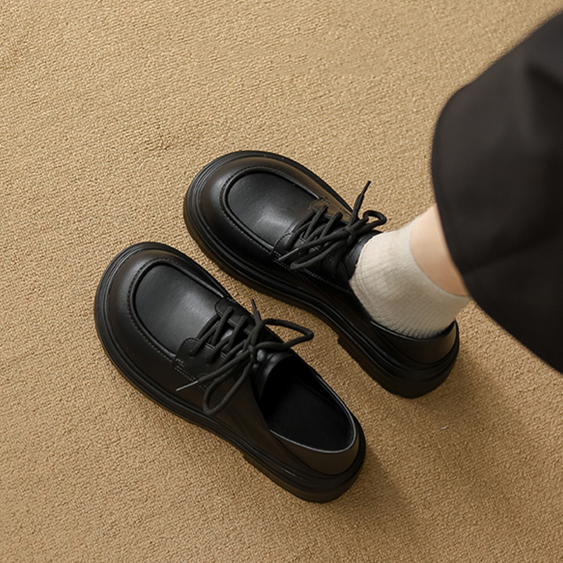 牛皮小皮鞋女英伦风黑色乐福鞋