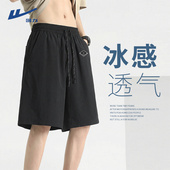 直筒速干机能风裤 回力黑色工装 子 薄款 透气凉感运动大码 短裤 男夏季