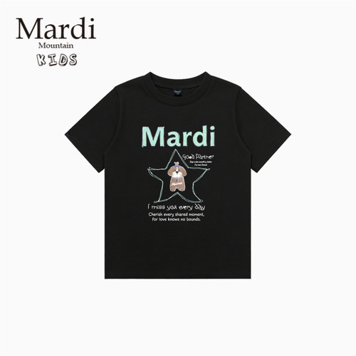 韩国新款 Mardi Mountain 男女中大童装2026夏季短袖印花纯棉t恤