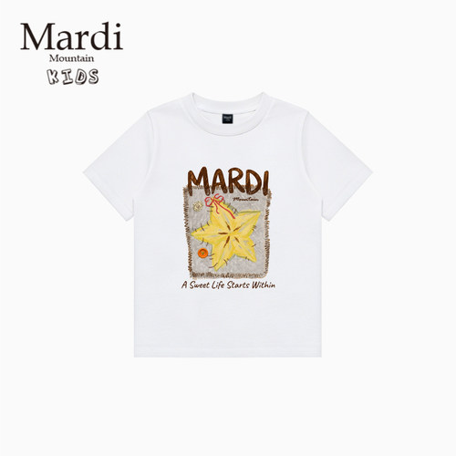 韩国新款 Mardi Mountain 男女中大童装2026夏季短袖印花纯棉t恤