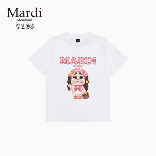 韩国新款 Mardi Mountain 男女中大童装2026夏季短袖印花纯棉t恤