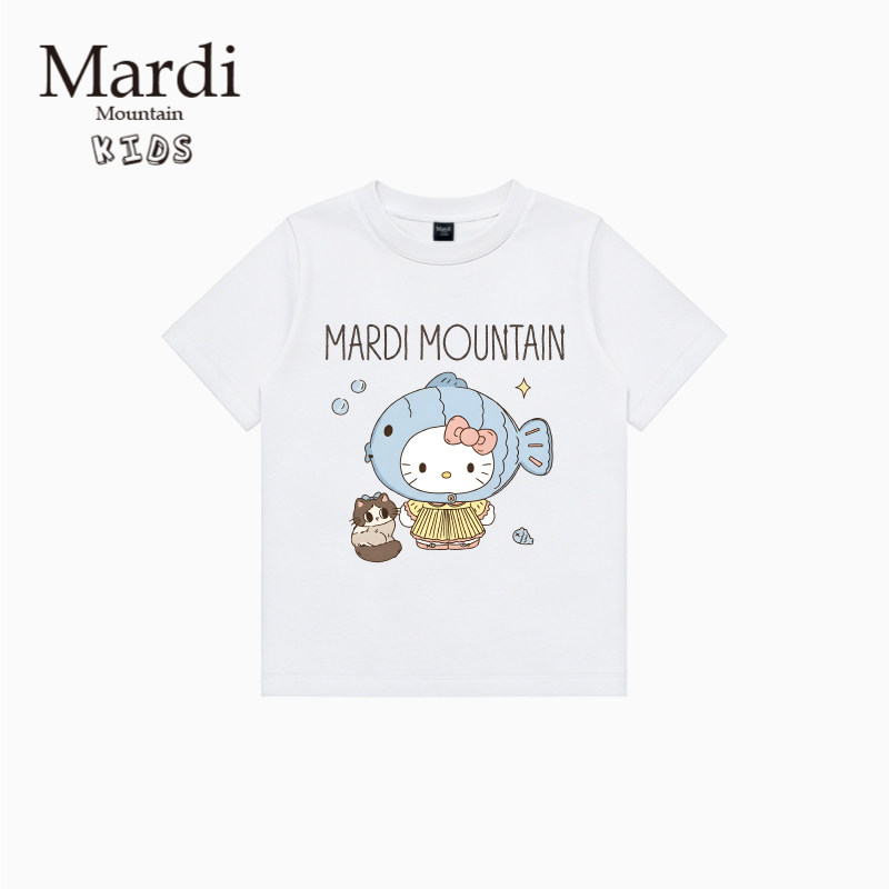 韩国新款 Mardi Mountain 男女中大童装2026夏季短袖印花纯棉t恤图片