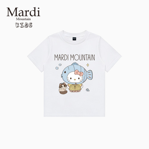 韩国新款 Mardi Mountain 男女中大童装2026夏季短袖印花纯棉t恤