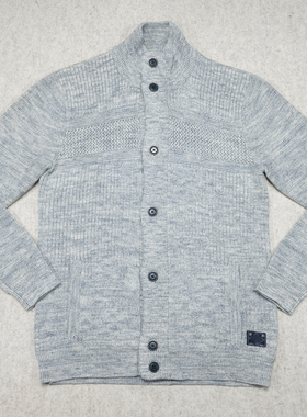 美系学院风休闲经典 DEMIN系列 杂色花灰 粗针织毛衣开衫外套