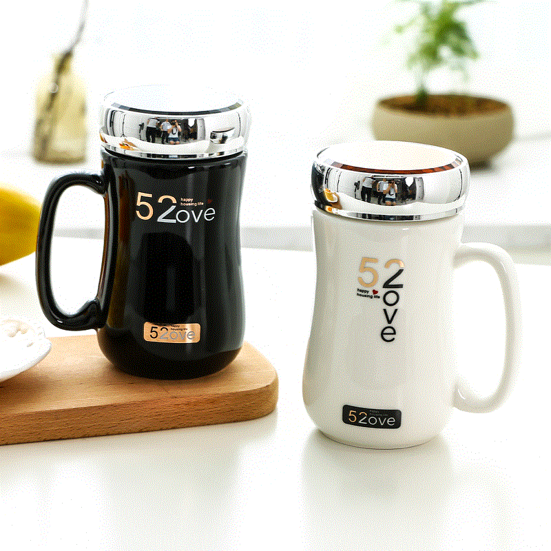 子一对创意潮流韩版不离不弃咖啡杯带盖勺一杯子一辈子水杯