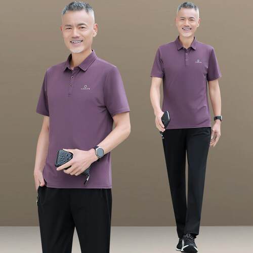 款男71347784爸爸装中休老年闲运动服套装装男夏天冰丝短袖父亲新