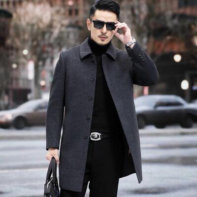 闲双面羊绒大男11592-PP冬季可拆卸羽绒内胆羊呢外套毛中长款衣商