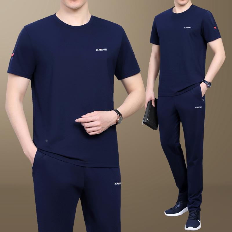 老休年夏季短袖运长裤运动套装大码男士中跑步闲动服爸149-2268爸