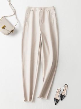 秋新2403-i2款海皮皮裤草女高腰宽松休闲冬皮裤宁绵羊皮大码直筒