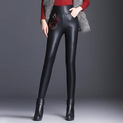 真皮E68050皮裤女新款高腰紧身羊皮打厚底裤加绒加小外穿脚长绵裤