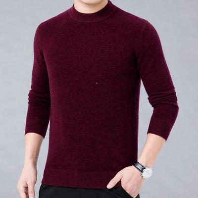 冬季6201-P新款绒衫年男士圆领羊毛中衫商羊务休闲套头加色厚纯毛