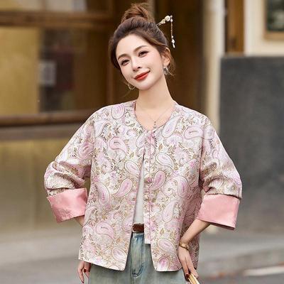 新式中简约复款古设计感提花长袖外套女年春季新松ZAI9659S宽盘扣