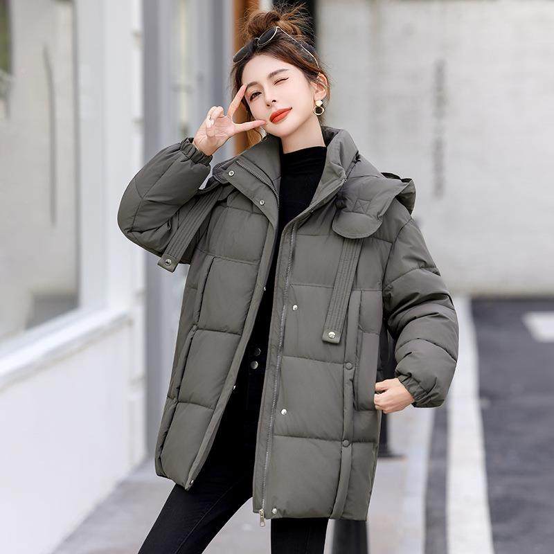 555爆款款连帽绒棉服中年女装时尚冬季加厚羽套棉袄外中长棉衣