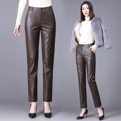 皮春秋裤装新款哈女伦高腰加22305绒加厚海宁绵羊皮小脚裤洋气长
