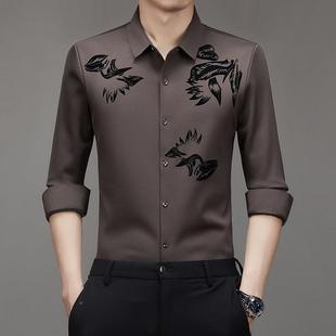 中老年印花免绒烫山厚羊322 男士 LN衬衣 衬加衫 年秋冬加绒保暖长袖