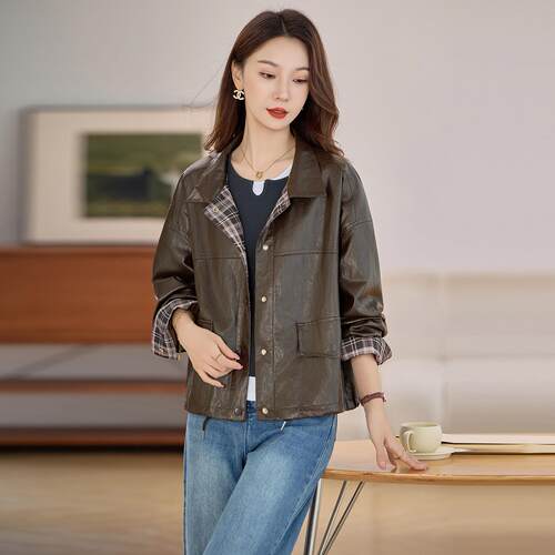 女式皮气衣车外套女秋季新质款百搭机服皮夹YU8959-0克上衣