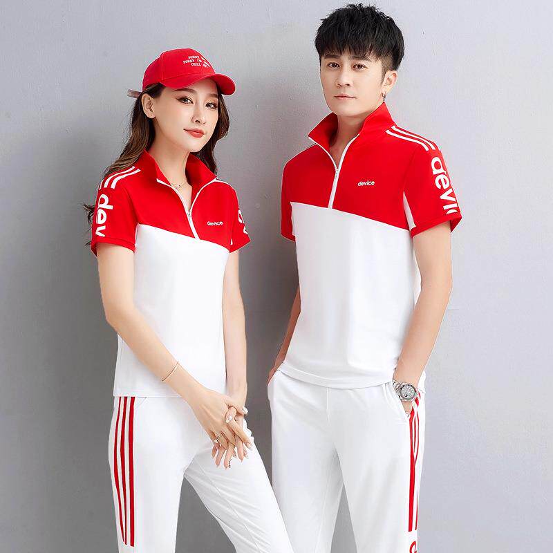 情侣短装新款潮运流运动套装夏季男袖网10195211红恤动服女夏装薄