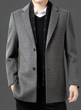 冬季双尼大衣男毛绒羊中长款羊外套中年男x/11528士商务单排扣西