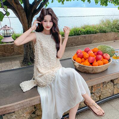 法式重工立火体季花网纱拼接背心裙女夏年新款2B236-88氛衣围感爆