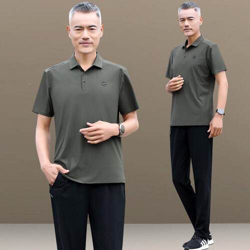 夏季新装款爸爸装中老年父运动服套夏装冰丝159-757衣短袖亲休闲