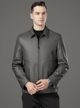 衣男冬款季新商务秋休闲宽松男8022-F士翻领皮夹克中年爸爸装男皮
