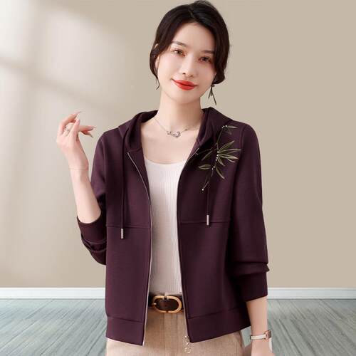 外套女春QZP款秋新款高级感轻熟衫风开连帽卫衣尚时短款休闲上衣