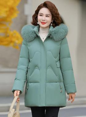 瘦品83021牌中长款羽服女尚高级妈妈装加时厚保暖中老年显洋绒气