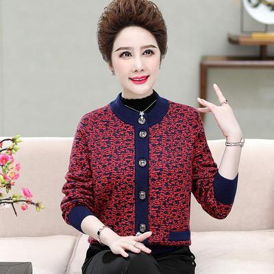 新款女大士羊绒衫加厚开衫中老年妈妈装季881-QB码冬毛衣针织衫外