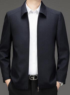 秋1801-WL高端薄款羊毛夹闲男克中年士休爸爸装茄克衫季商务翻领