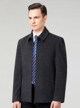 秋106-J冬新老款男式夹克中年男茄士领商务休闲羊毛翻格子克外套