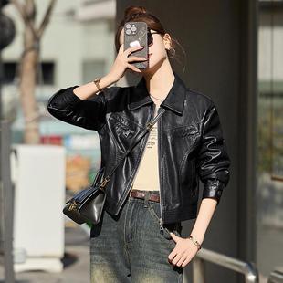 秋冬3565-W6夹宁新绵款春秋流行休闲羊皮皮克时海尚外套皮衣女短