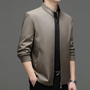 尚2-W7男士外套春秋立领时夹克衫款休闲纯商务大码款中色青年夹克