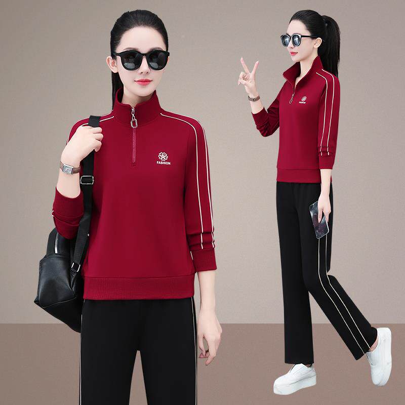 秋开衫外套休闲运82644546动套女春年新款时尚华棉装立领服卫衣两