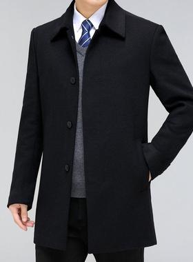 羊绒大衣男双呢羊毛外套黑色商务休闲大松200-Y9宽中面年毛呢男式