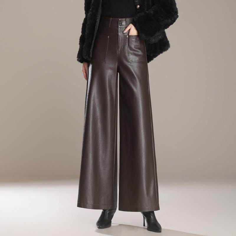 秋冬新款真皮皮裤女高腰显裤瘦大摆型阔腿松E6295绵宽羊皮长裤潮,女装/女士精品,休闲裤,淘宝优惠券,粉丝福利购,淘宝优惠卷