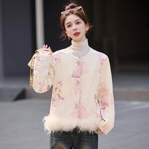 新中式国风绣羽白绒ZYI906R服女刺冬季新款气减龄洋圆领百搭鸭绒
