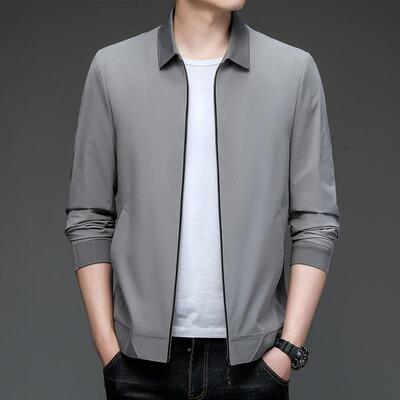 秋新款夹克男克士领中青春年爸2208-PP爸装桑蚕丝加大码宽松茄翻