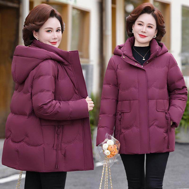 冬中长款连尚帽羽绒服女中老装年妈装妈时洋气加厚白鸭绒8891外套