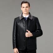 纽扣221 一皮衣加绒加厚皮毛体冬中年爸装 A皮夹克翻领爸外 男士 季