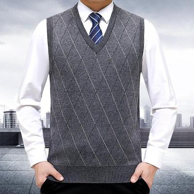 秋冬男年士羊袖绒8821-B+背中领大码套头针织马甲中老年心毛坎肩