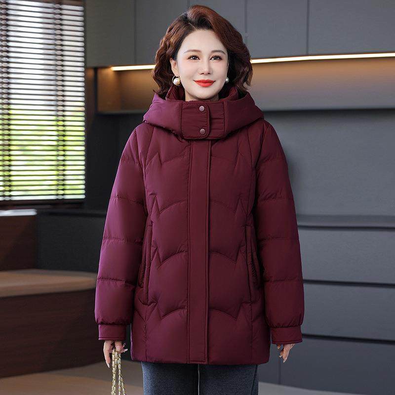 品牌同款中年白妈羽绒服冬气质优雅太太保暖鸭绒妈连帽A55阔外套