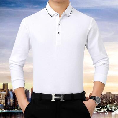 翻秋春桑蚕丝中年男士恤男7628装体领长袖纯色免烫恤衫