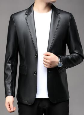 品闲牌真皮皮衣男士中年绵羊休外套爸爸西装领春C5189皮秋冬装夹