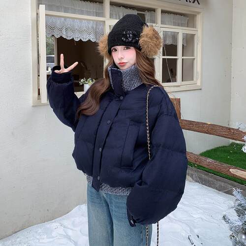 藏青色针织ZR2D115-拼接立冬领服羽绒外套女季新款简约百搭加包厚
