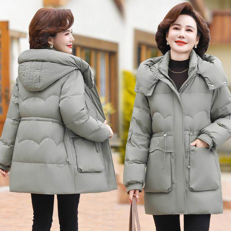 品牌妈羽妈绒季服女中长款新8308款冬加保暖大厚码宽松连帽外套潮