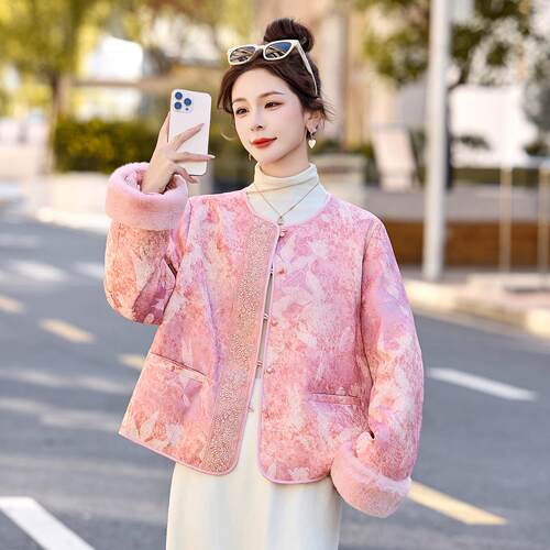 女式毛羽绒冬季新中款女新式国风毛拼接白鸭YH99955-绒外服套
