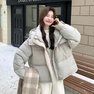短款羽服女款新韩版厚加面包服针绒织拼接白鸭绒冬款季ZZB292外套